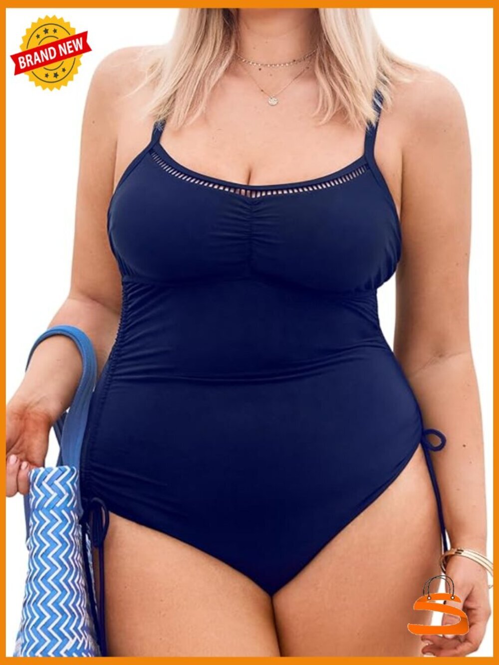 Plus Size One Piece Swimsuit Scoop Neck Cutouts Side Drawstring Adjustable